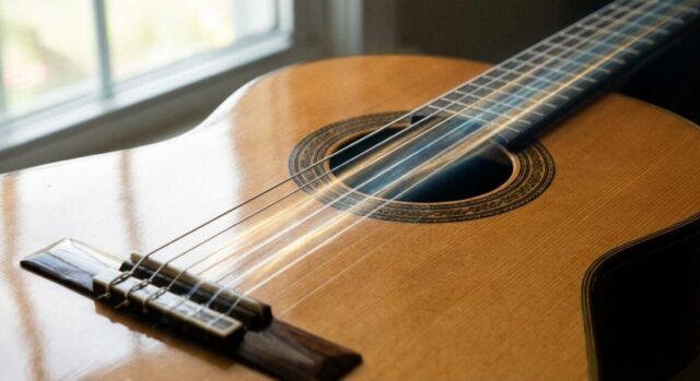 クラシックギターから音が出ている画像