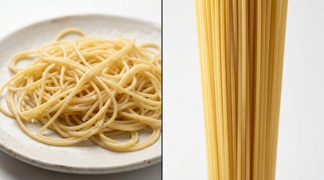 絡み合ったスパゲティと元のスパゲティ