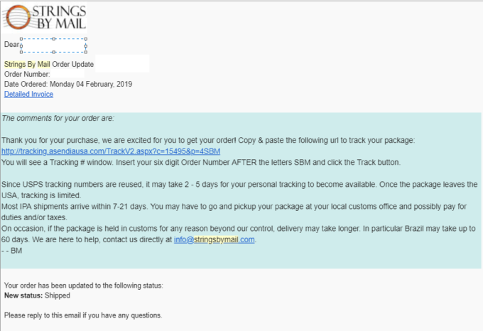 Strings by Mailからの発送通知