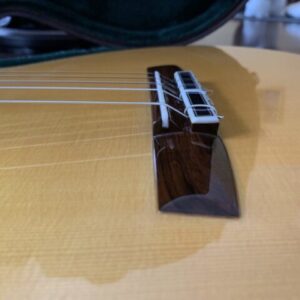 ダブルホール構造のクラシックギターを横から見る