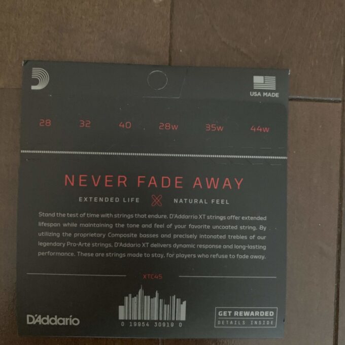 ダダリオのXTC45のパッケージ裏