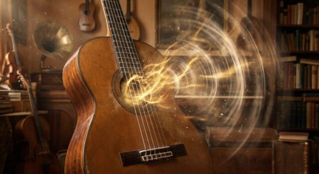 クラシックギターから音が出ている画像