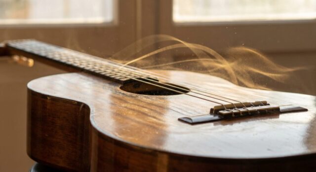 弦の振動で共振するギター