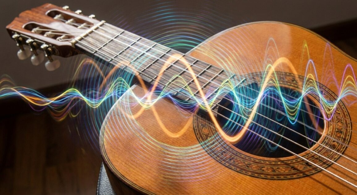 クラシックギターから音が出ている画像