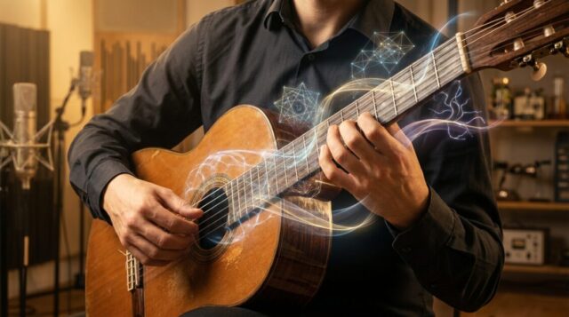 クラシックギターを気持ちよく演奏する画像